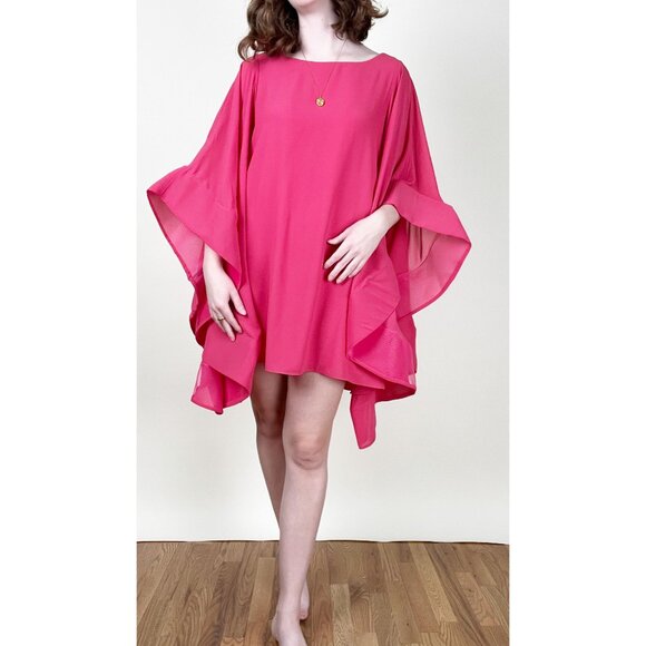 Vintage Ruffle Wide Flare Bell Sleeve Tunic Mini Dress Mod Barbiecore Barbie 70s - Picture 1 of 12